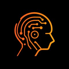 Orange Cybernetic Brain Profile Illustration on Black Backdrop for Innovative Tech Concepts