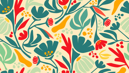 Floral Seamless Pattern. Vector Art Abstract Modern Hand Drawn Botanical Painting Template Design. Floral Fashion Scandinavian Pattern. Trendy Contemporary Print Design.