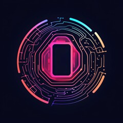 Glowing Circular Tech Design with Abstract Circuit and Octagonal Frame