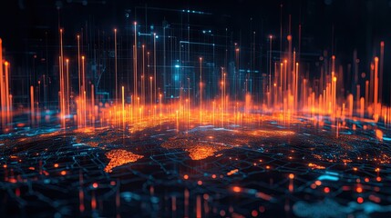 Digital World Map Representing Global Data Monitoring Background for Technology, International Networks, and Business Intelligence Concepts