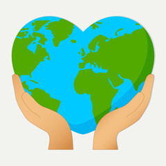 Heart-Shaped Earth Held in Hands – Earth Day Love and Care Illustration