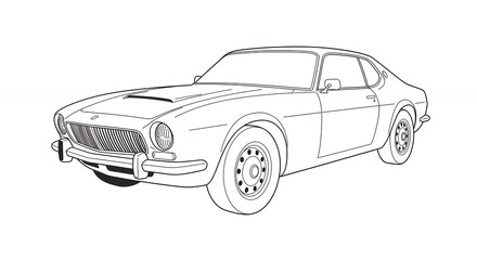 Vintage car coupe line drawing illustration