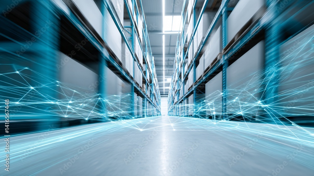 Poster digital transformation in logistics with automated warehouses and ai route optimization
