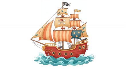 Vintage pirate ship illustration for childrens books