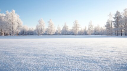 Obraz premium Serene winter landscape snow covered field and distant trees