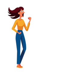 Angry cartoon girl with fists ready, isolate on white, simple flat style, minimalism