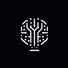 Digital Brain Neural Network Circuitry Technology Logo Isolated on Dark Background Concept for AI