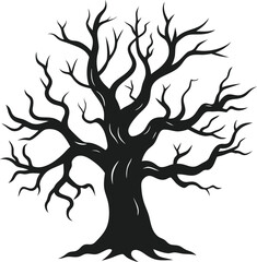 Spooky Twisted Tree Silhouette Vector - Freaky Tree with Bony Branches
