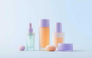 Aesthetic display of skincare products with pastel packaging against a soft background, perfect for beauty promotions.