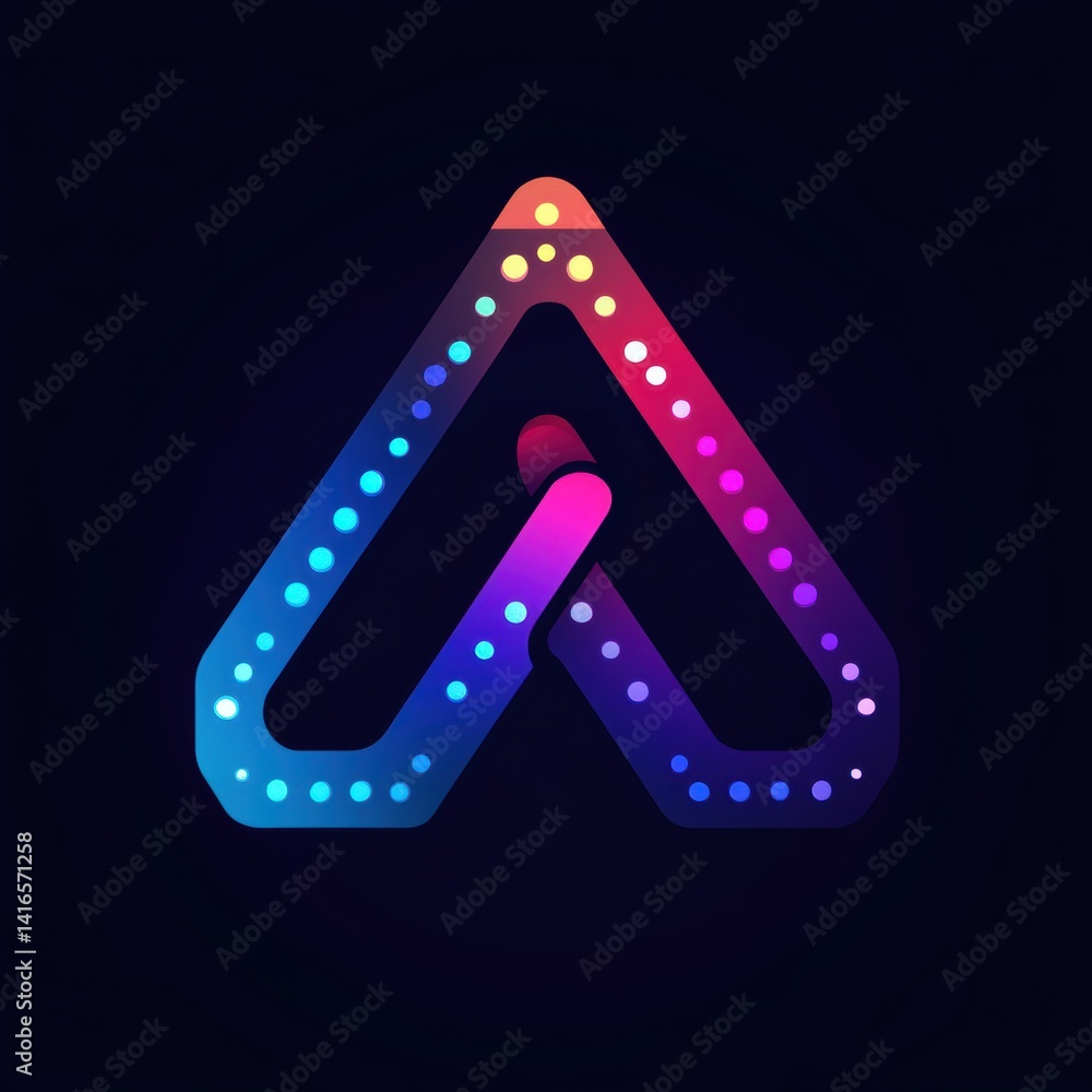 Poster abstract artificial intelligence logo concept with gradient colors and glowing dots on dark backgrou