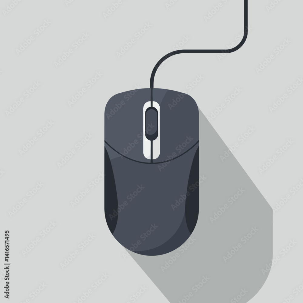 Fototapete wired computer mouse with cord and scroll wheel in flat minimal style casting long shadow vector ill