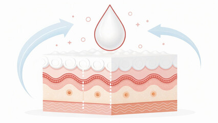 Skincare diagram showing moisture absorption and circulation in skin layers
