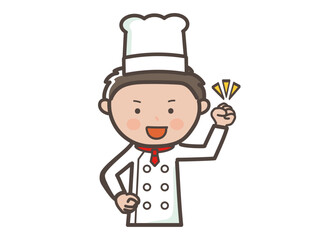 ガッツポーズでやる気満々な若い男性コックさんの上半身イラスト