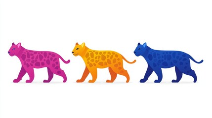 Obraz premium Pixelated trio of uniquely colored jaguars representing vibrant diversity and retro gaming aesthetics evoking feelings of nostalgia and playful artistry