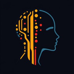 Futuristic AI Head Silhouette with Circuit Board Design for Innovation and Technology Concepts