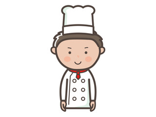 笑顔で正面を向く若い男性コックさんの上半身イラスト