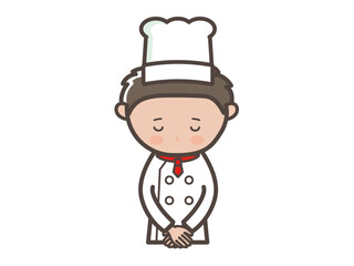 頭を下げて謝る若い男性コックさんの上半身イラスト