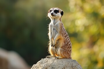 Obraz premium A curious meerkat standing on a rock, its eyes scanning the horizon for any threats