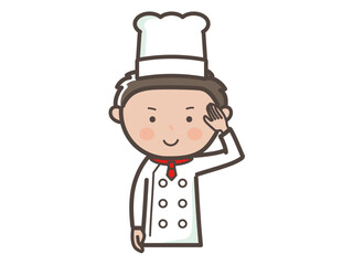 了解のポーズをする若い男性コックさんの上半身イラスト