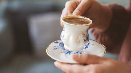 Traditional Turkish coffee drinking concept