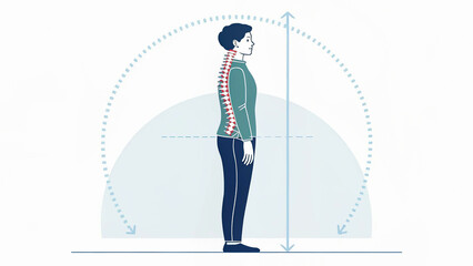 Illustration of proper standing posture with aligned head, shoulders, and hips.

