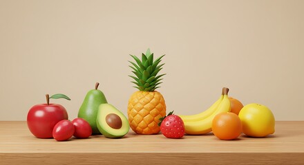 Colorful Fruit Still Life on Wooden Table