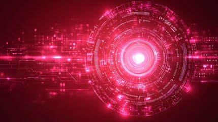 Obraz premium Futuristic red digital interface with a glowing circular design embedded in a high-tech background