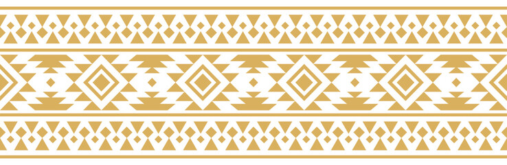 Gold ethnic ornament with geometric tribal border pattern.