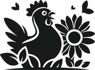 Vector peeking hen silhouette