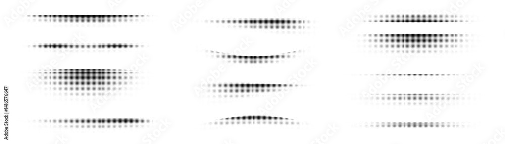 Poster long shadow set with grain noise effect. halftone gradient with dots