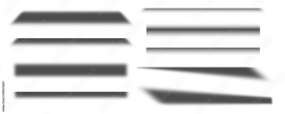 Poster long shadow set with grain noise effect. halftone gradient with dots
