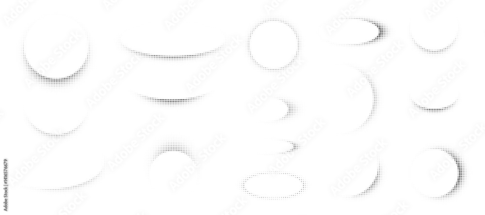 Poster circle shadow collection with halftone effect. grain noise gradient frames set