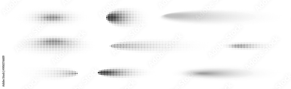 Poster halftone shadow dotwork set. grain noise gradient ovals. dotted vector elements