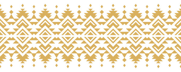 Gold ethnic ornament with geometric tribal border pattern.