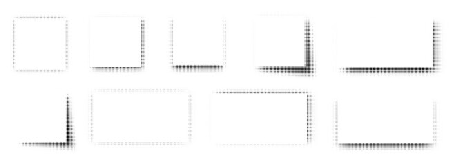 Square shadow collection with halftone effect. Grain noise gradient frames set