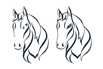 Freehand drawing of Horse head. Trendy sketch art for logo or coloring page