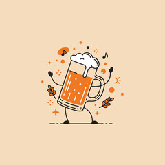 A dancing beer stein joyfully celebrating 