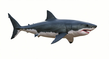 Fototapeta premium Great White Shark Isolated on White Background Swimming
