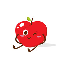 Cute red apple cartoon character with winking eye, showing a Excited pose. Perfect for kids illustrations, healthy food designs, or educational materials. Isolated on white background with soft shadow