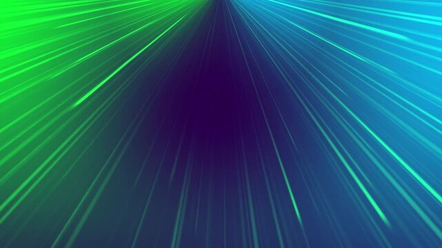 Animated abstract background featuring bright green and blue light rays converging towards a point in the top left corner