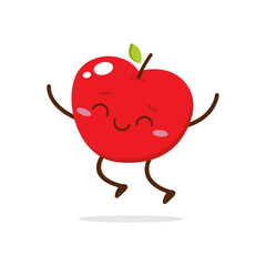 Cute red apple cartoon character with winking eye, showing a Excited pose. Perfect for kids illustrations, healthy food designs, or educational materials. Isolated on white background with soft shadow