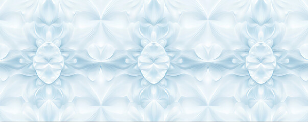 Blue and white snowflakes background with ice crystal border texture. Classical kaleidoscope seamless background circular flow. Ice crystals on blue seamless mandala background 