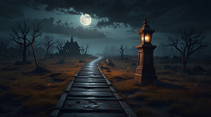 spooky pathway to abandoned land fantasy surreal 3d illustration,generative.ai
