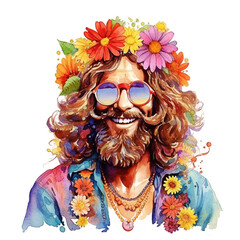 Colorful hippie with peace sign and sunglasses