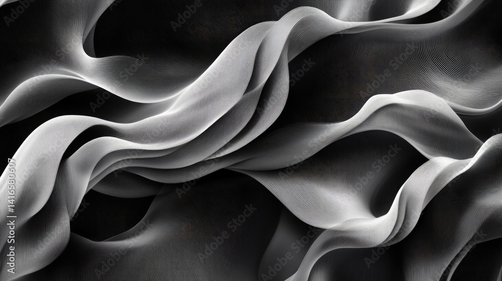 Poster abstract flowing fabric of lines in shades of monochrome create fluid motion
