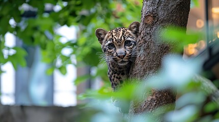 Naklejka premium Wildcat close up nature photography green leaves wildlife image