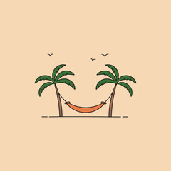 scene with a Between palm trees, a hammock,