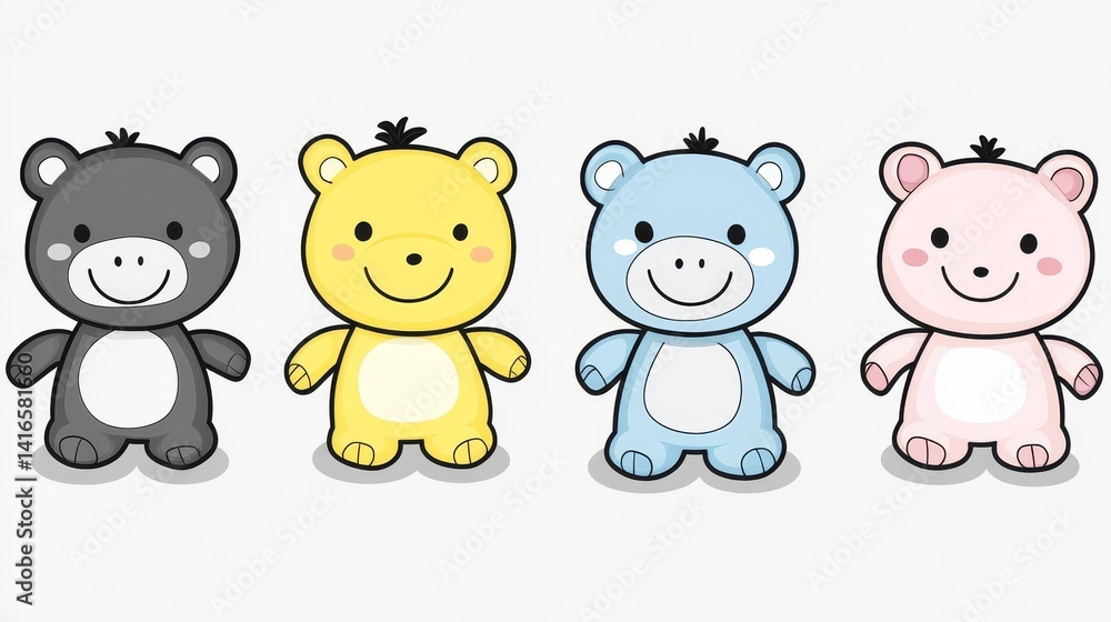 Poster adorable pixelated bears in various soft pastel hues creating a whimsical nostalgic and playful desi