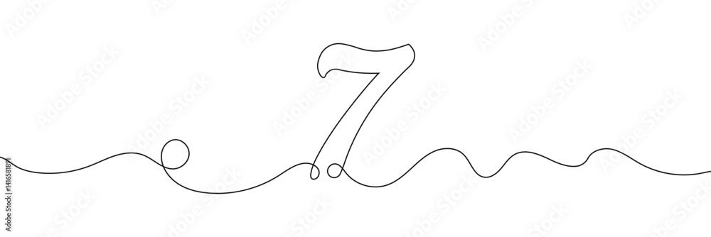 Poster number 7in continuous line drawing style. line art of number nine. vector illustration. abstract dra