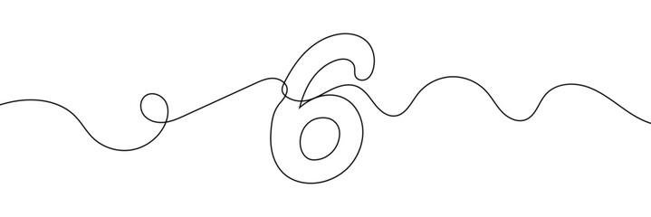 Number 6 in continuous line drawing style. Line art of number nine. Vector illustration. Abstract drawing number 6